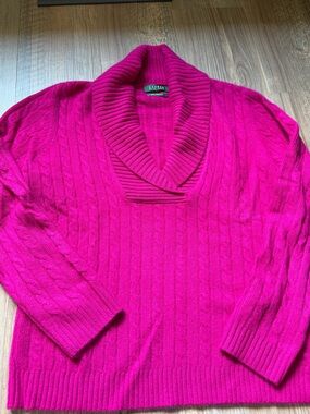 Lauren Ralph Lauren Hot Pink Cable-Knit Shawl Collar Sweater
